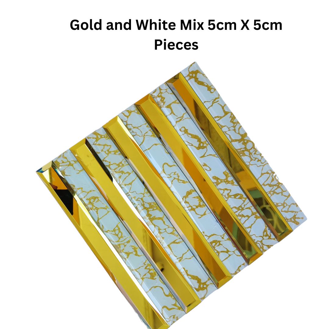 Gold and White Mix Mirror Mosaic Tile 3cm X 30cm Pieces